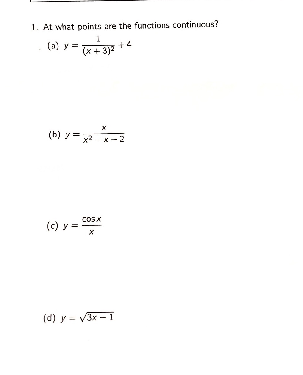 +4 (b) x2-x-2 (c) y = COS X (d) y = 3x-1