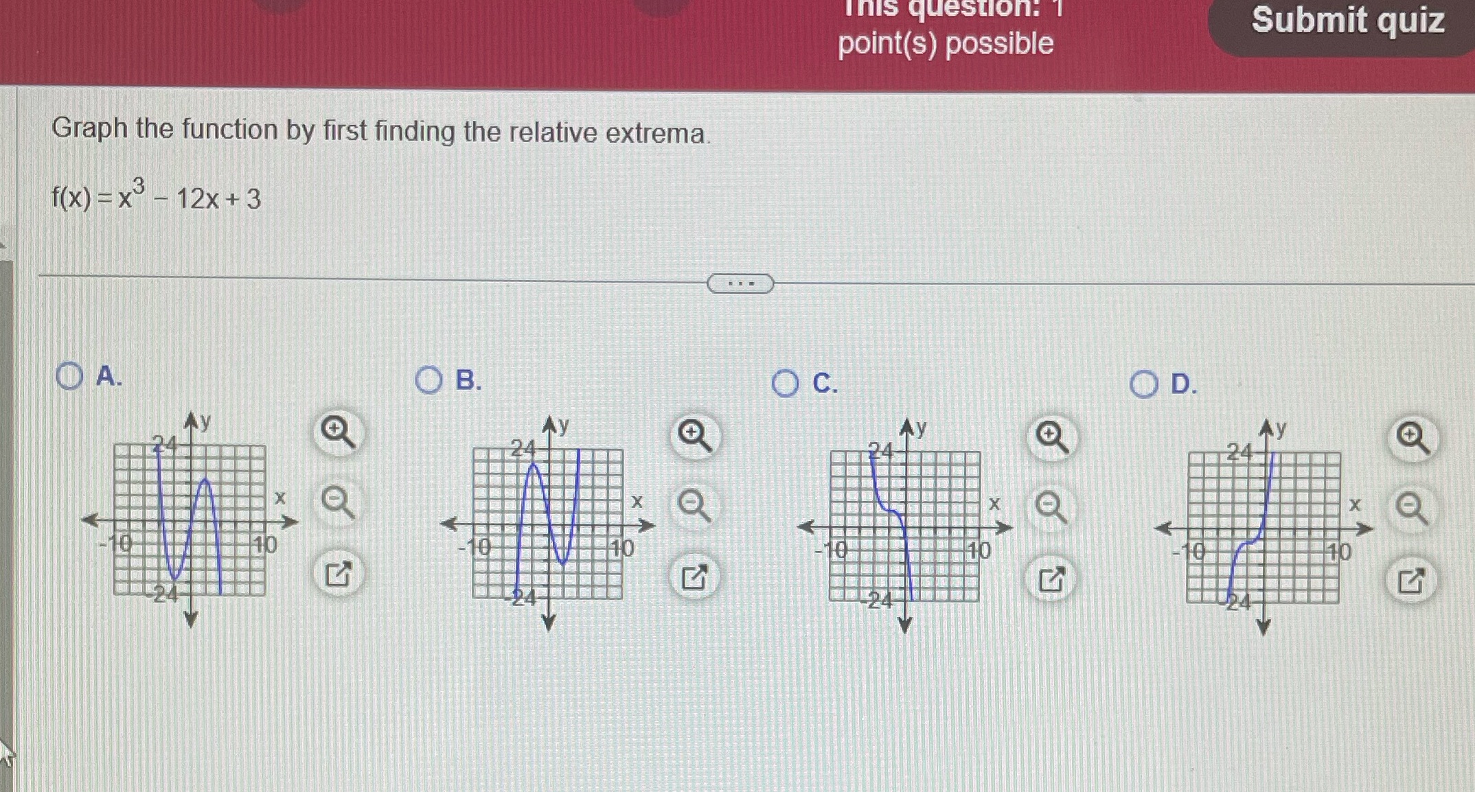  4 This question: 1 point(s) possible Submit quiz Graph the function