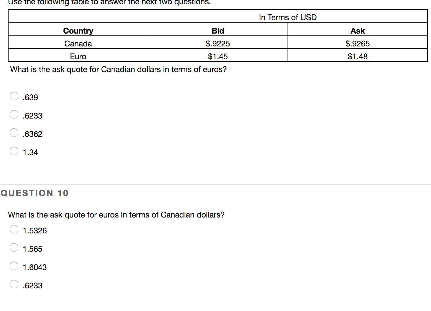. In Terms of USD Country Bid ASK Canada $. 9225 $.