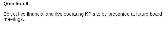 Question 6 Select five financial and five operating KPIs to be presented