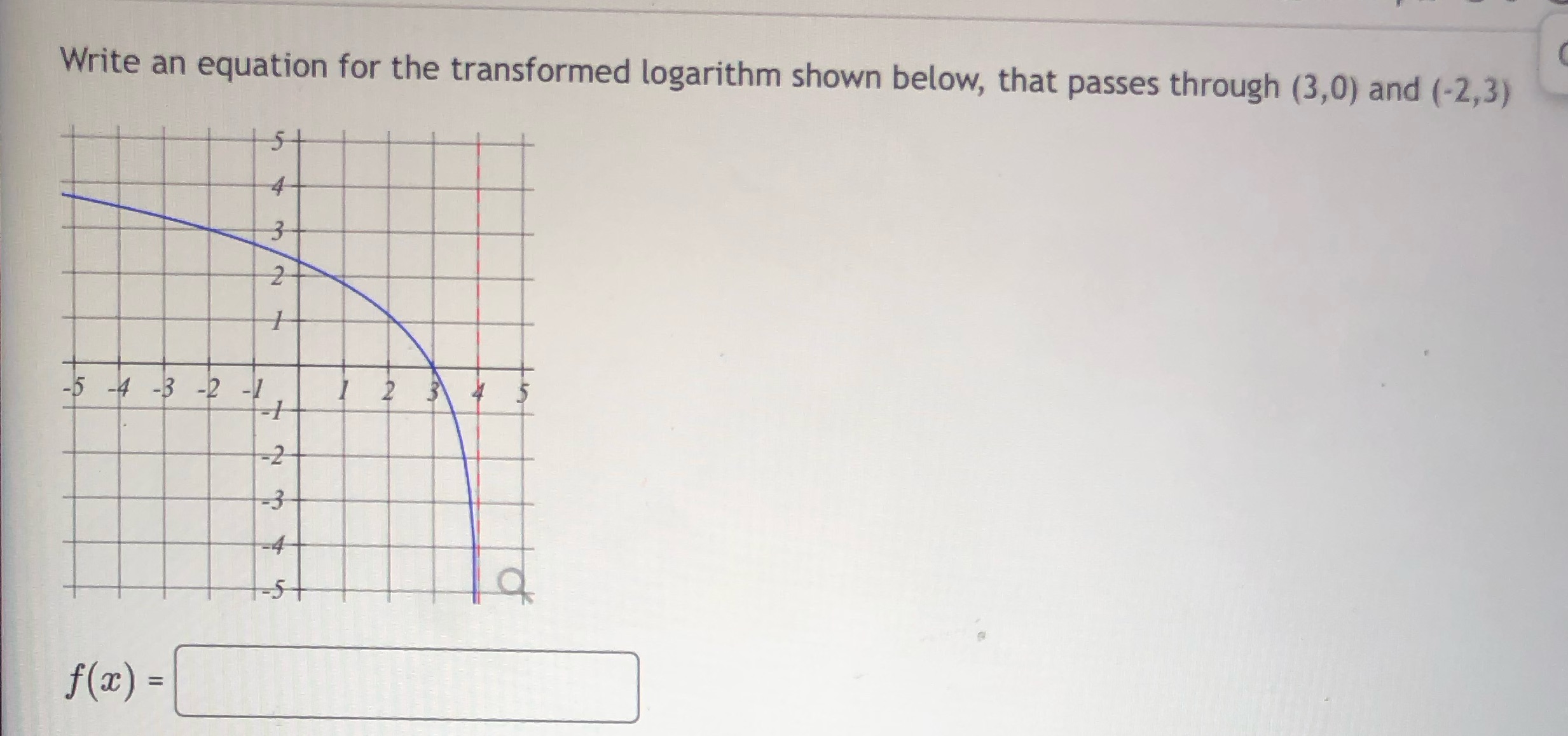 through (3,0) and (-2,3) f(x) = Write an equation for the transformed