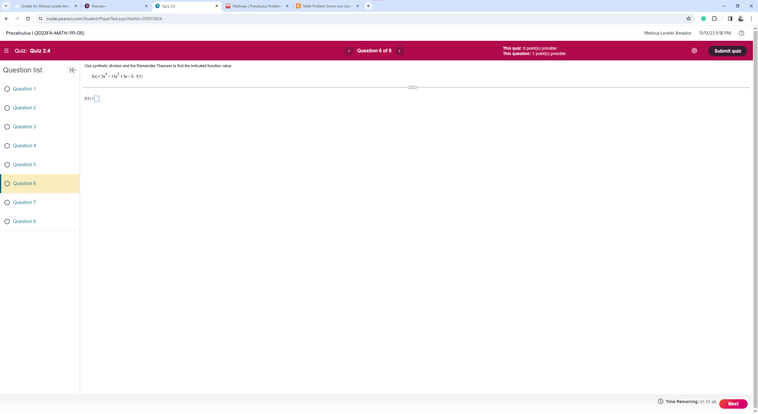 synthetic division to divide f(x) =x3+ 2x2 - 5x - 6 by