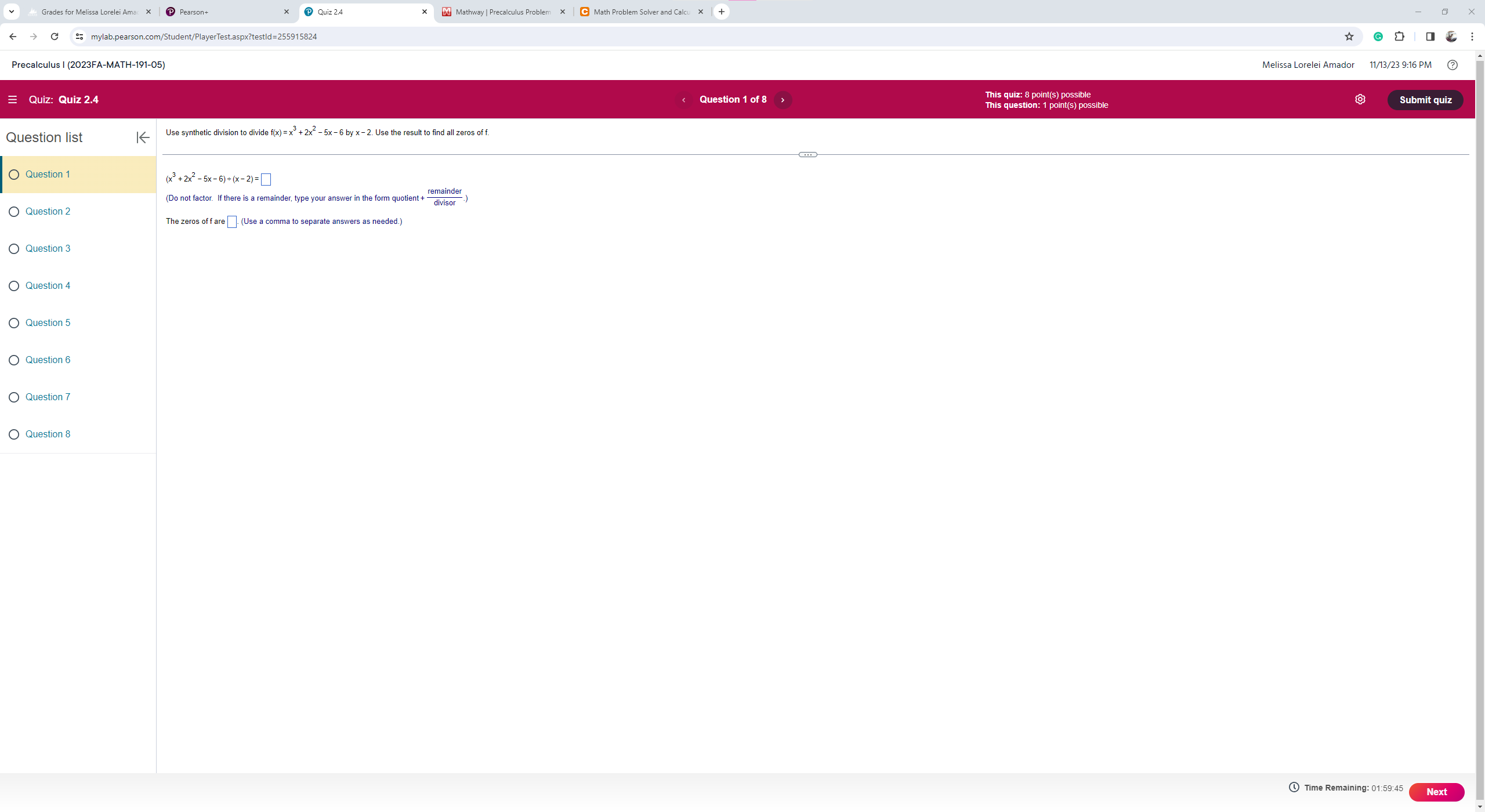 factor. If there is a remainder, type your answer in the form