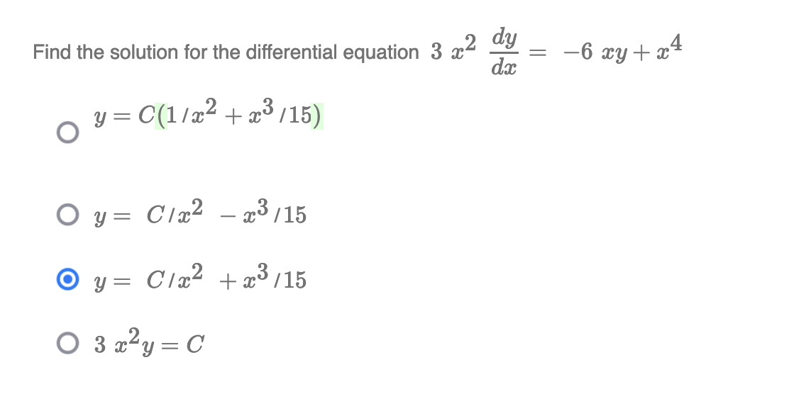 Find the solution for the differential equation 3x y = C(1/x +