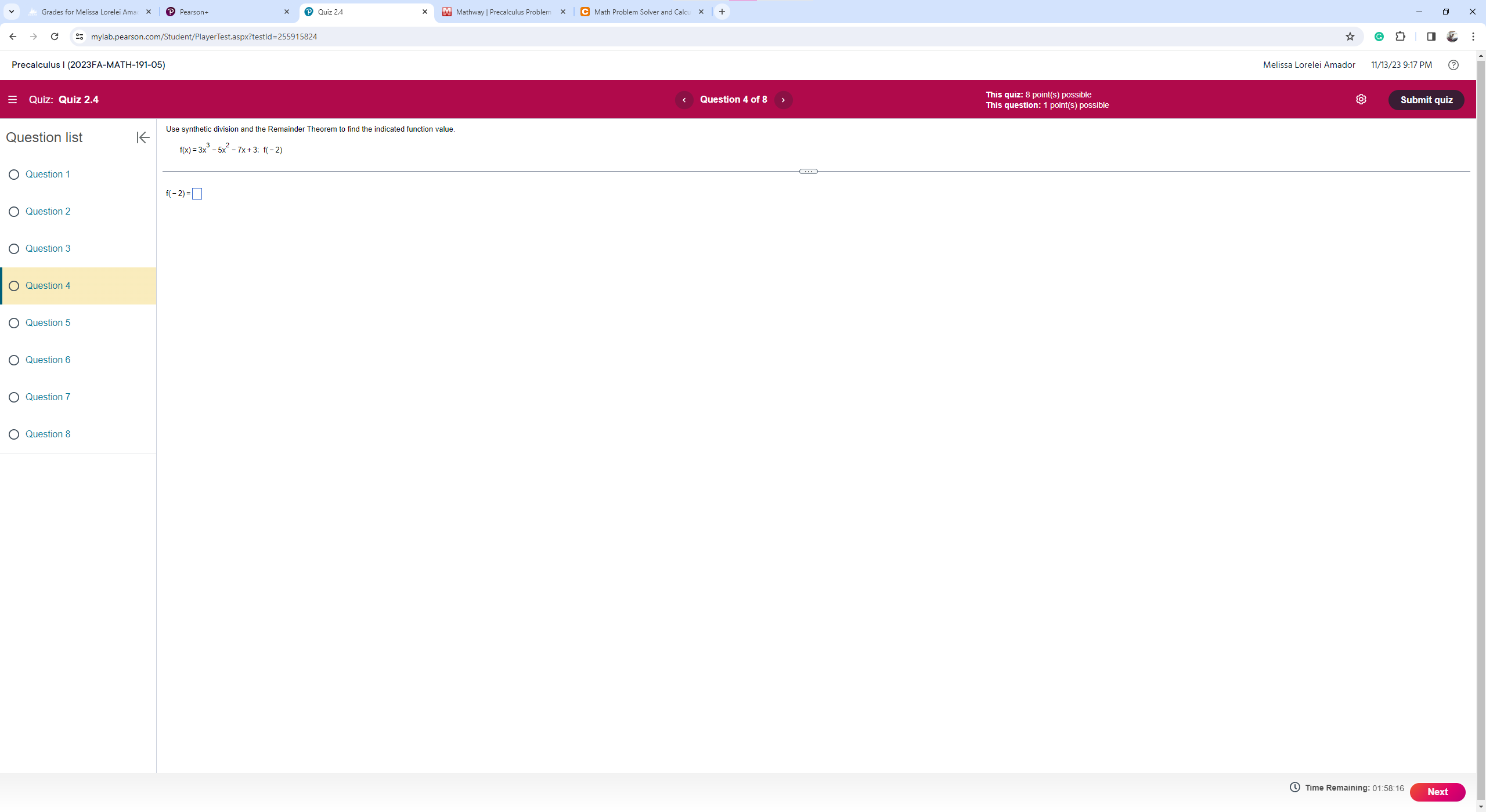 O Question 4 O Question 5 O Question 6 Question 7 O