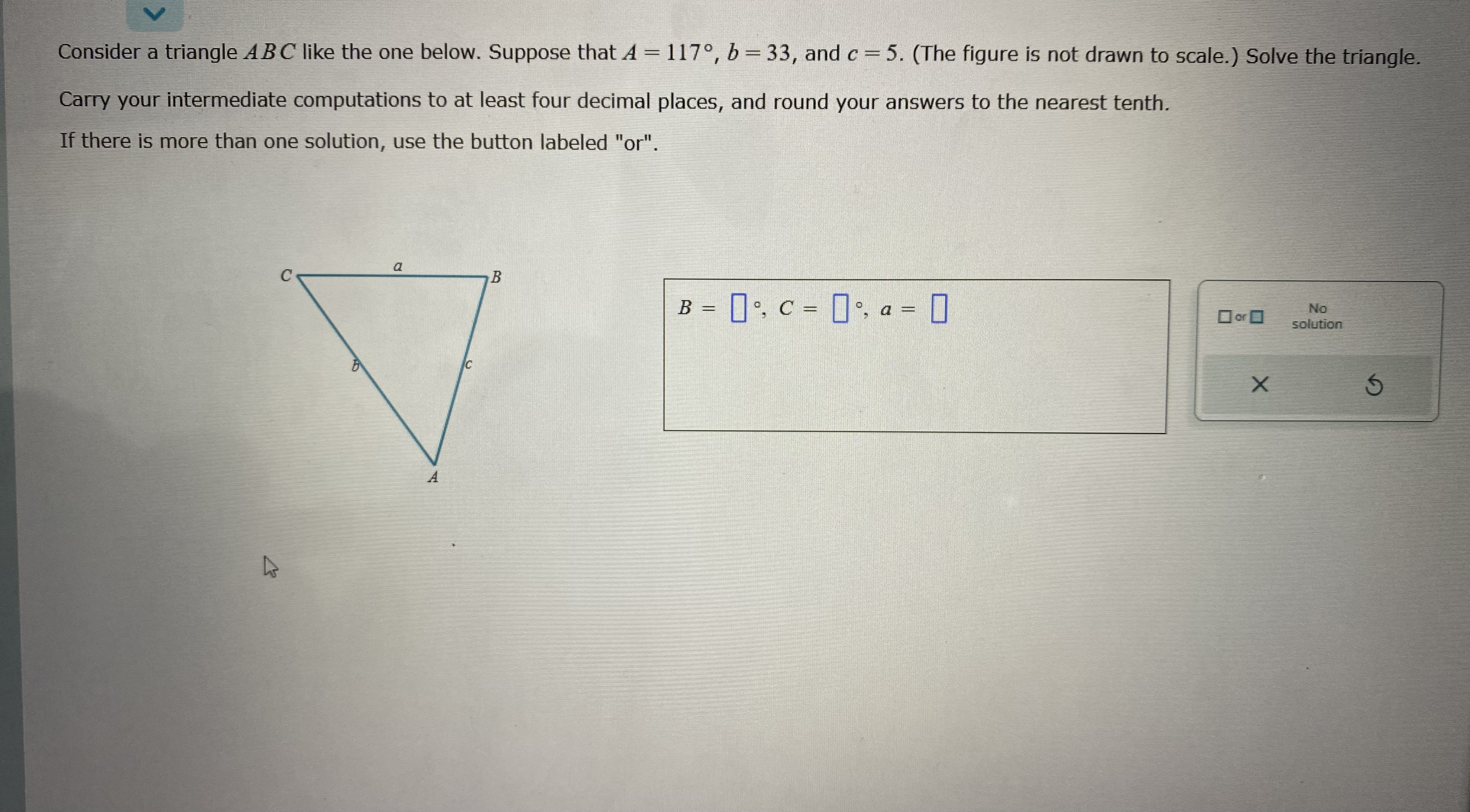  Please help!! Consider a triangle ABC like the one below. Suppose