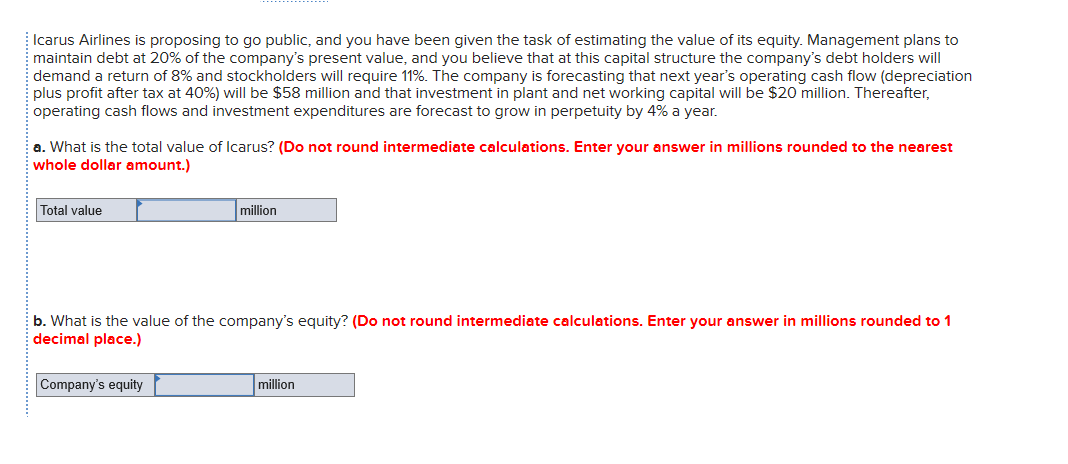 the task of estimating the value of its equity. Management plans to