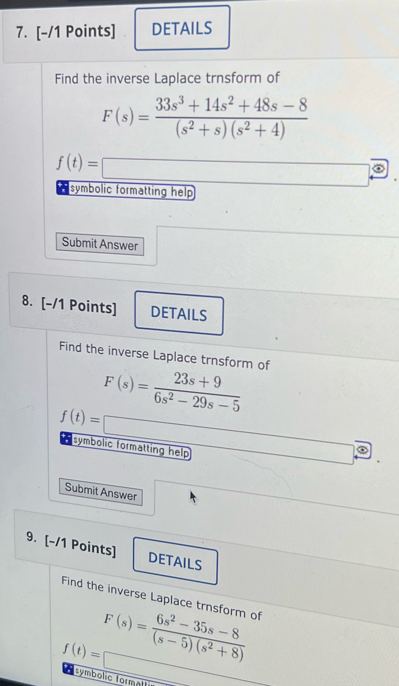  Solve question 7-9 step by step please DETAILS 7. [-/1 Points]