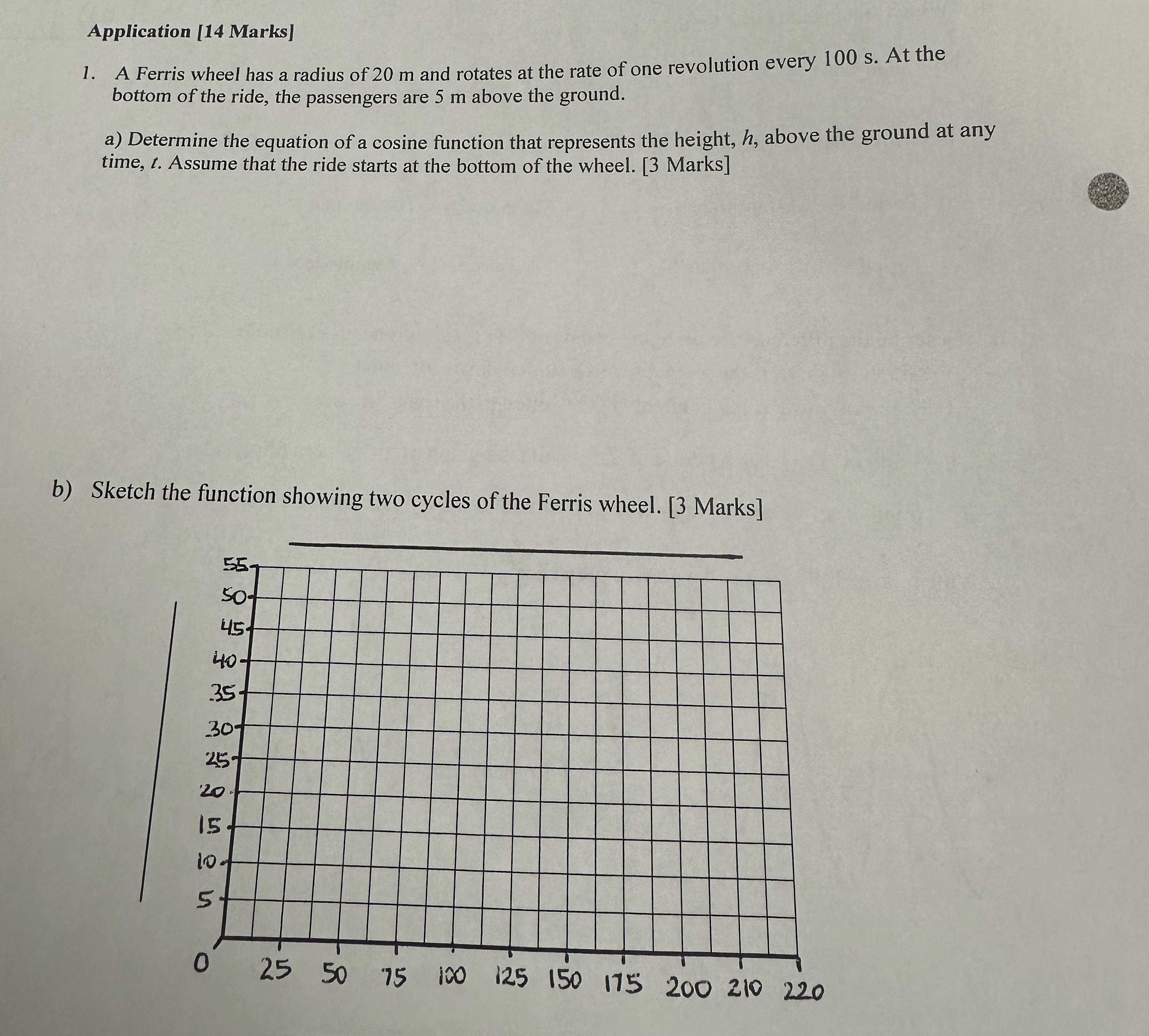  Application [14 Marks] 1. A Ferris wheel has a radius of
