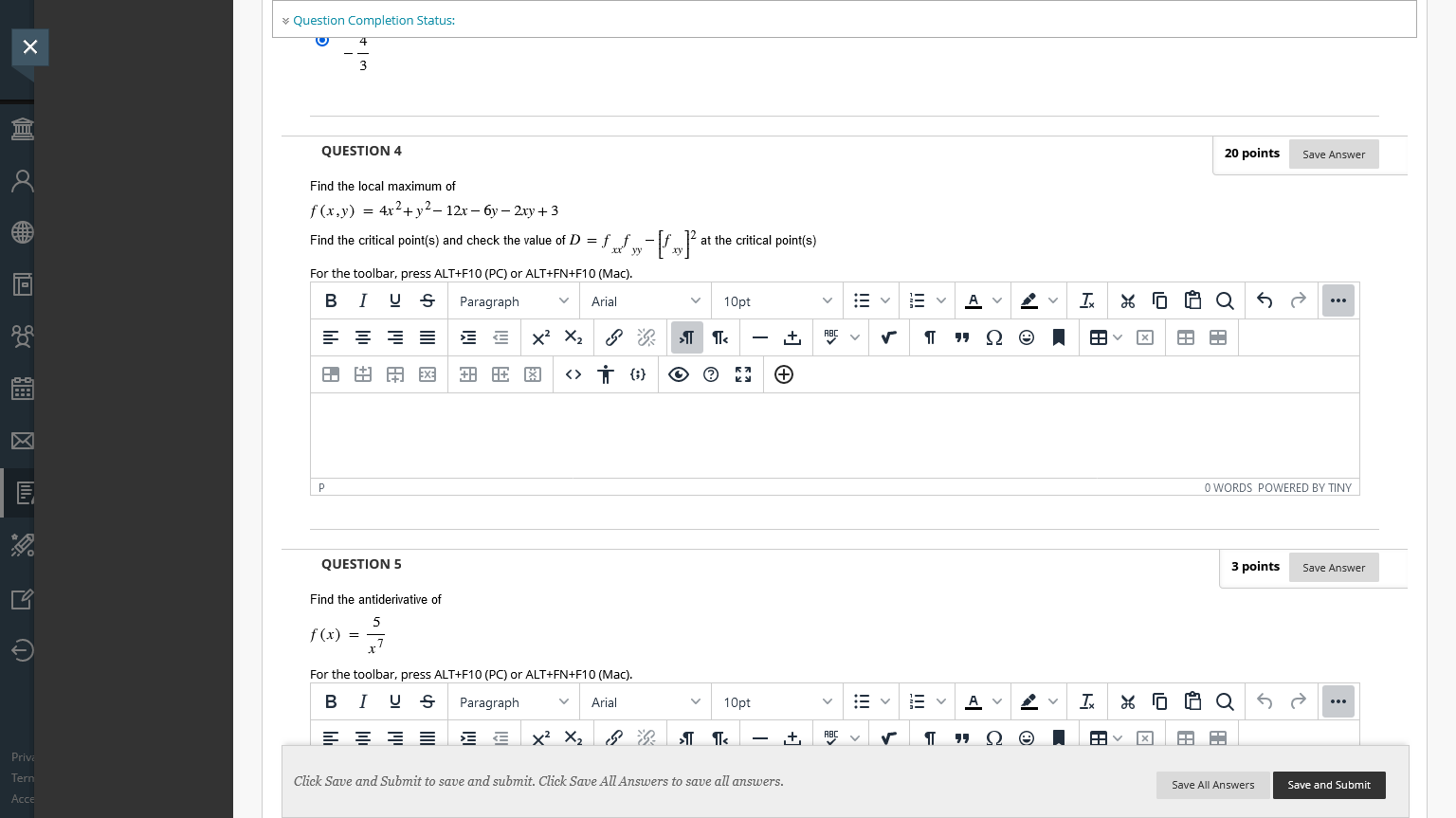  Question Completion Status: X QUESTION 4 20 points Save Answer Find