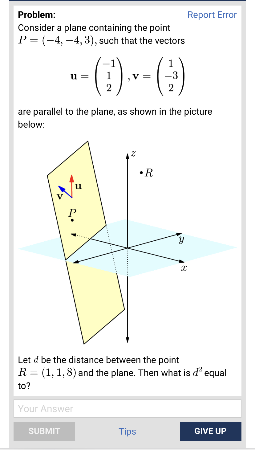  Problem: Report Error Consider a plane containing the point P :