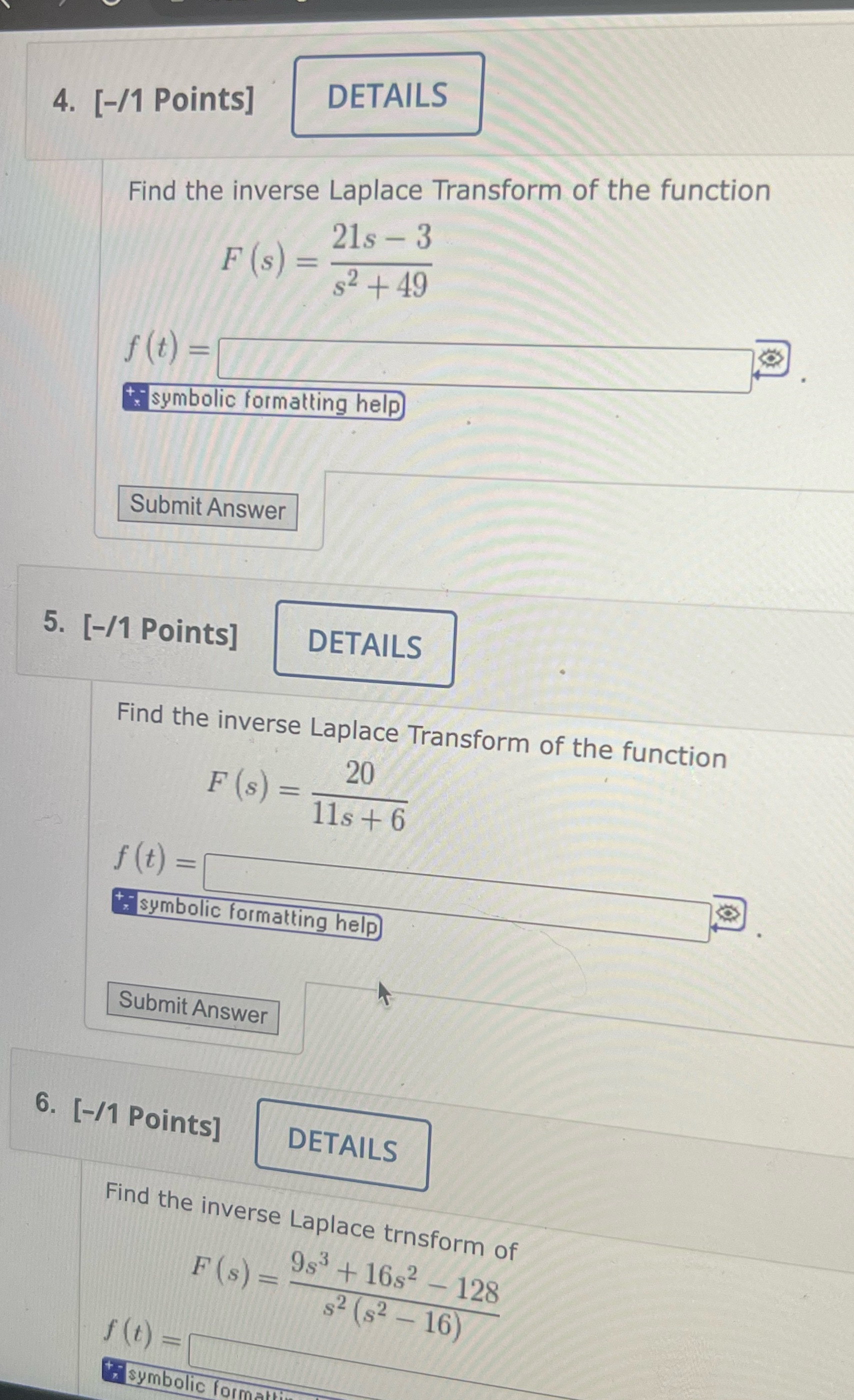  Solve question 4-6 step by step please DETAILS 4. [-/1 Points]