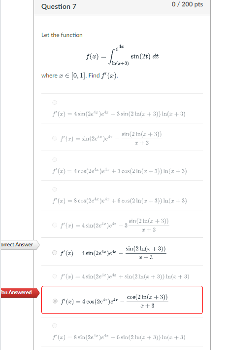  Question 7 0 / 200 pts Let the function f(x) =