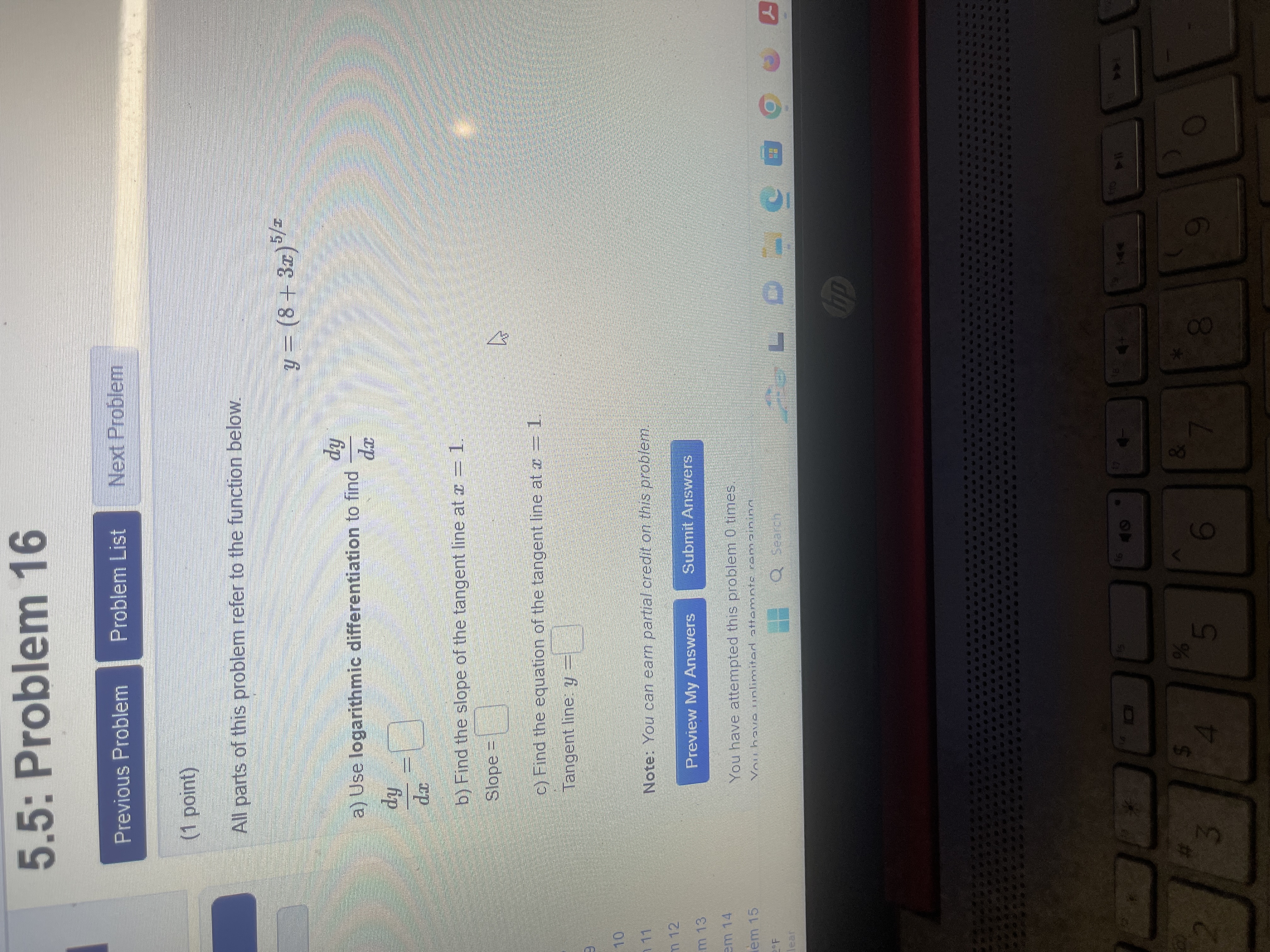 All parts of this problem refer to the function below. y =