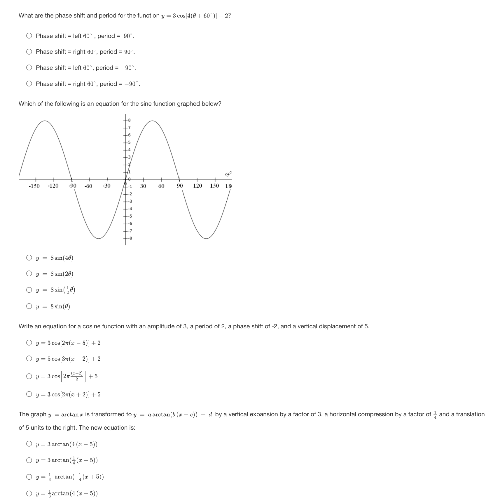 Phase shift = right 60", period = 7905. Which of the following