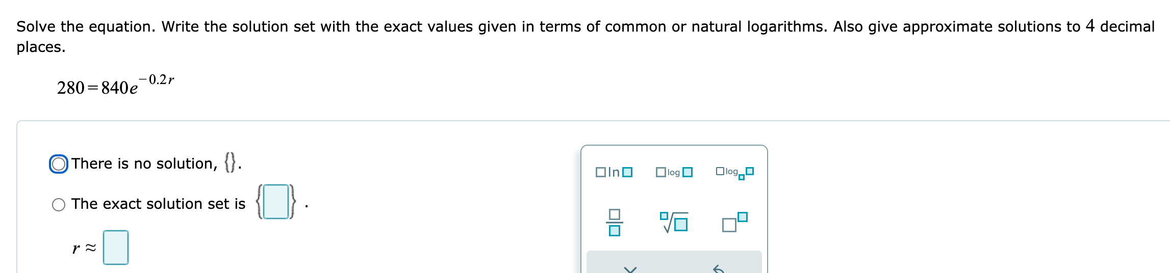 the solution set with the exact values given in terms of common