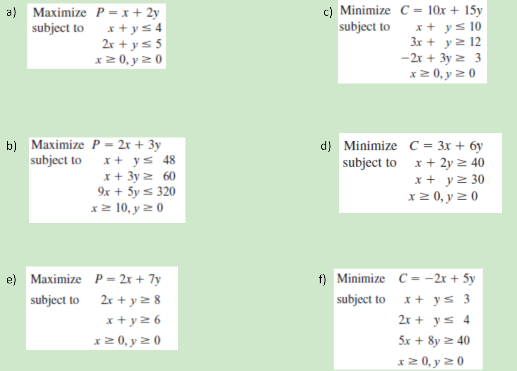 and your calculation of the optimum point) a ) Maximize P =