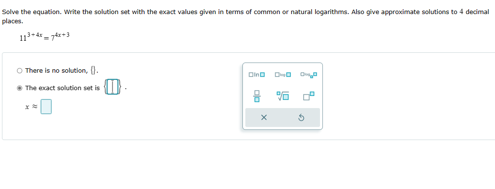  Solve the equation. Write the solution set with the exact values