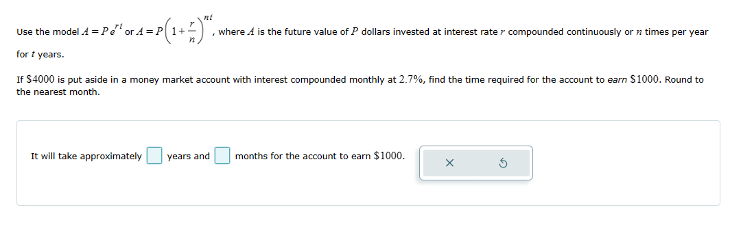 continuously or n times per year for * years. $18,000 is invested