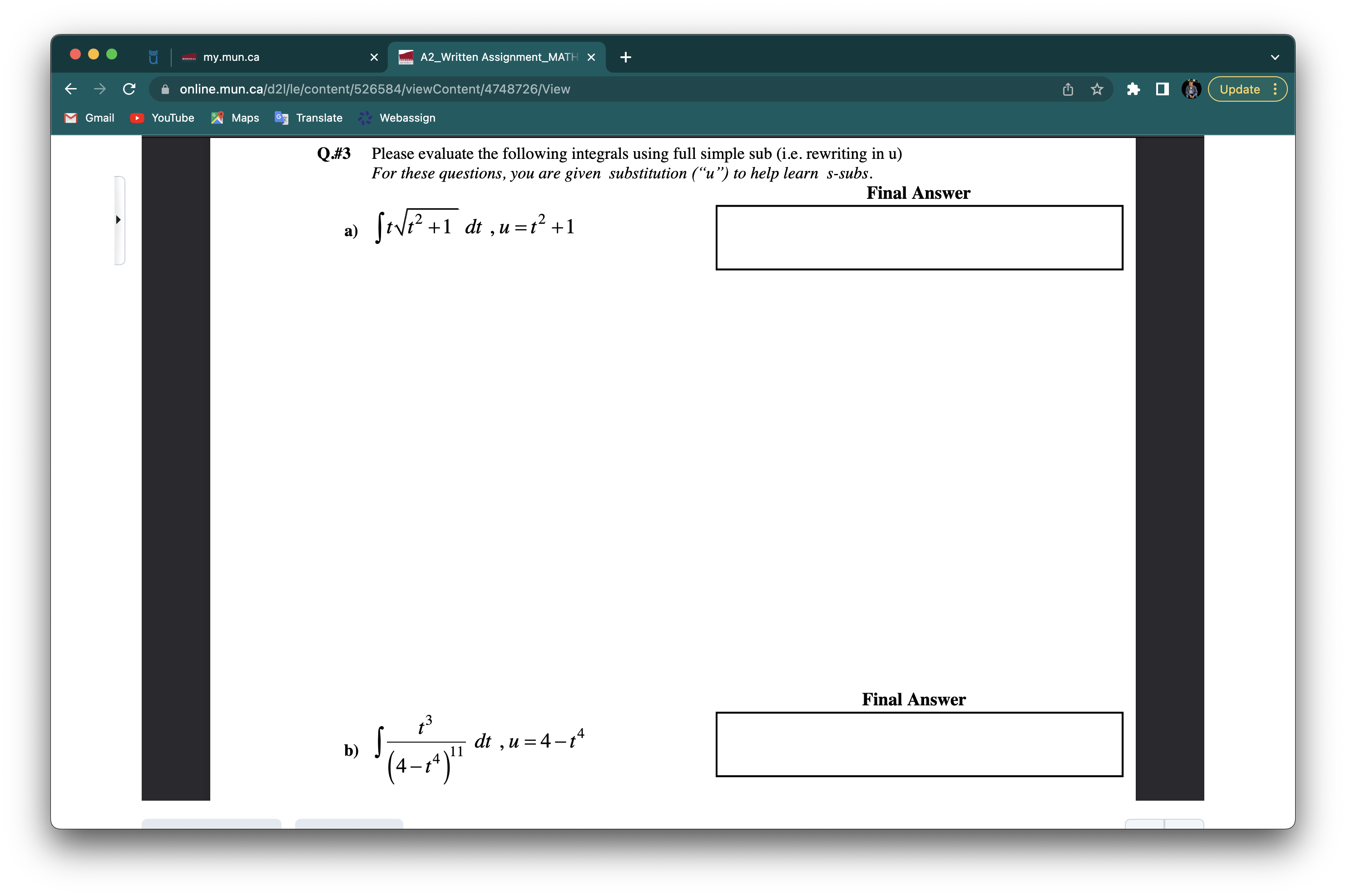 + a) trick. Final Answer a) (7-2x)" dx Final Answer b) JV