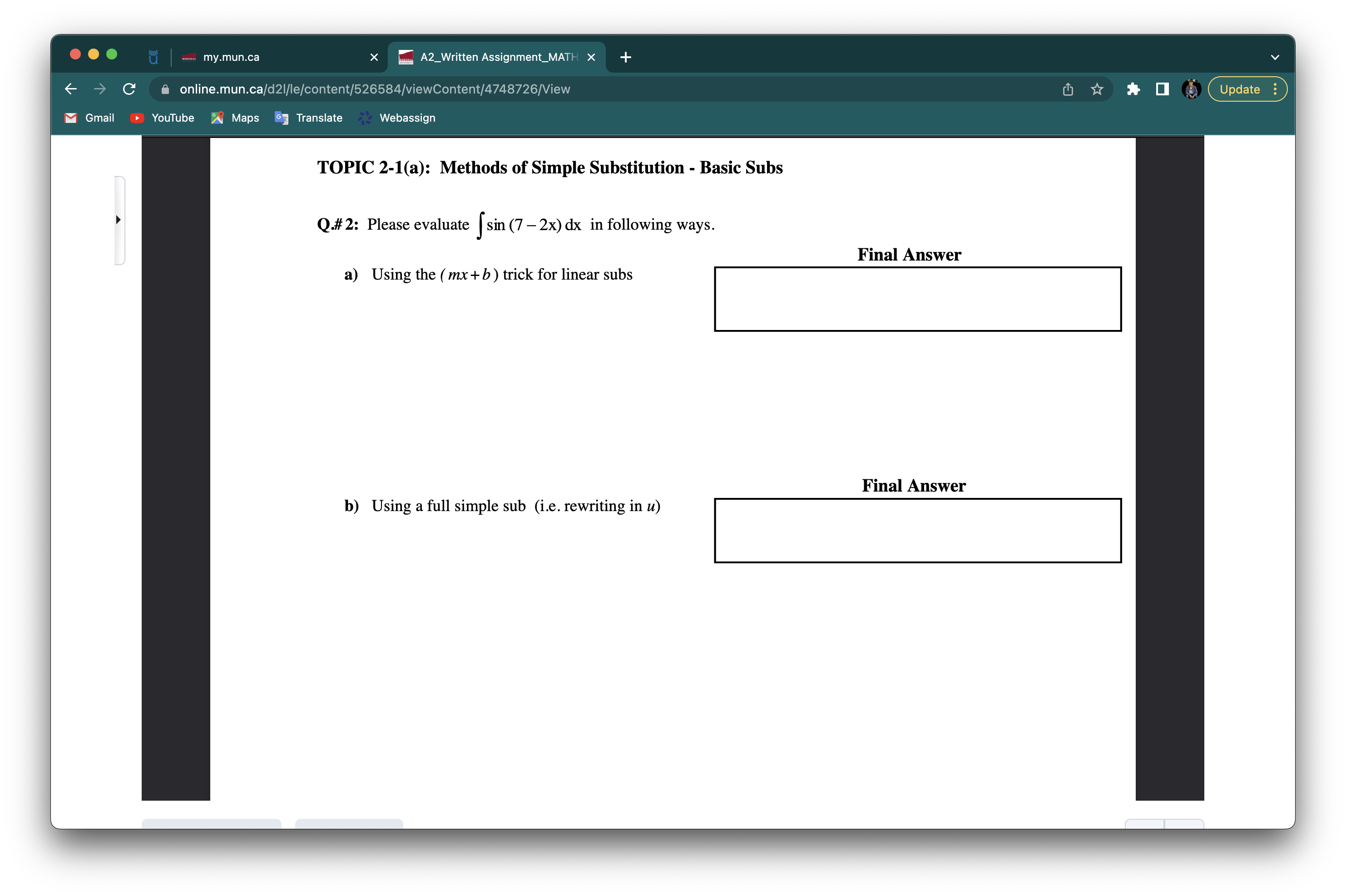 Answer a ) [tv12 +1 dt , u= 12 + 1 Final