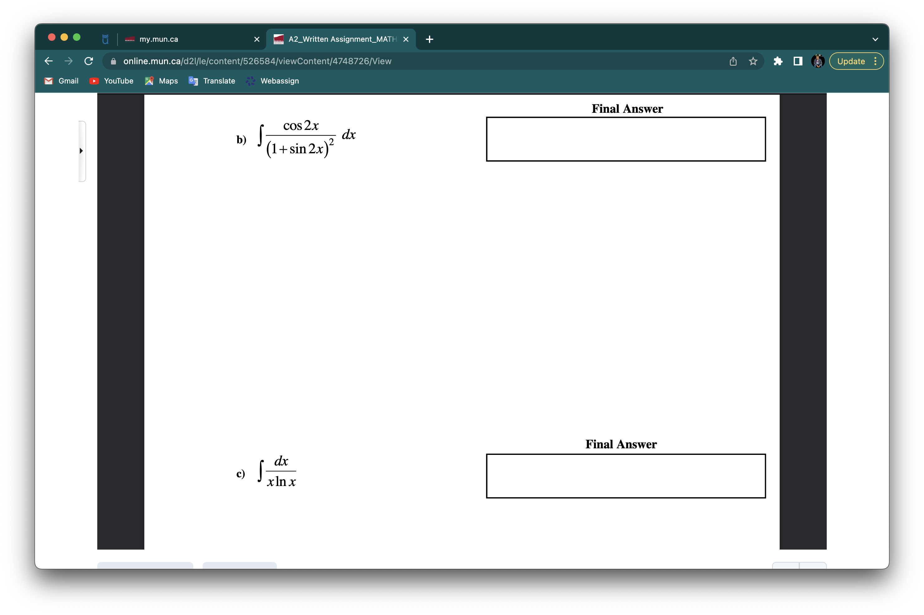 = tan x Q.#4 Please evaluate the following integrals using full simple