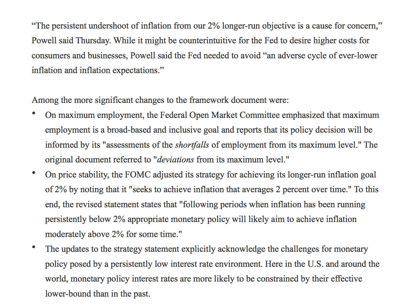 Discuss the main changes in policy announced by Fed and what that
