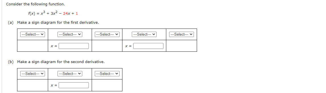 Consider the following function. f( x) = x3 +3x2 - 24x