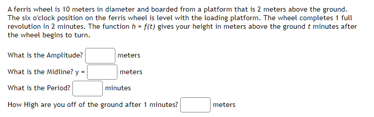 wheel completes 1 full revolution in 1 minutes. The function h =