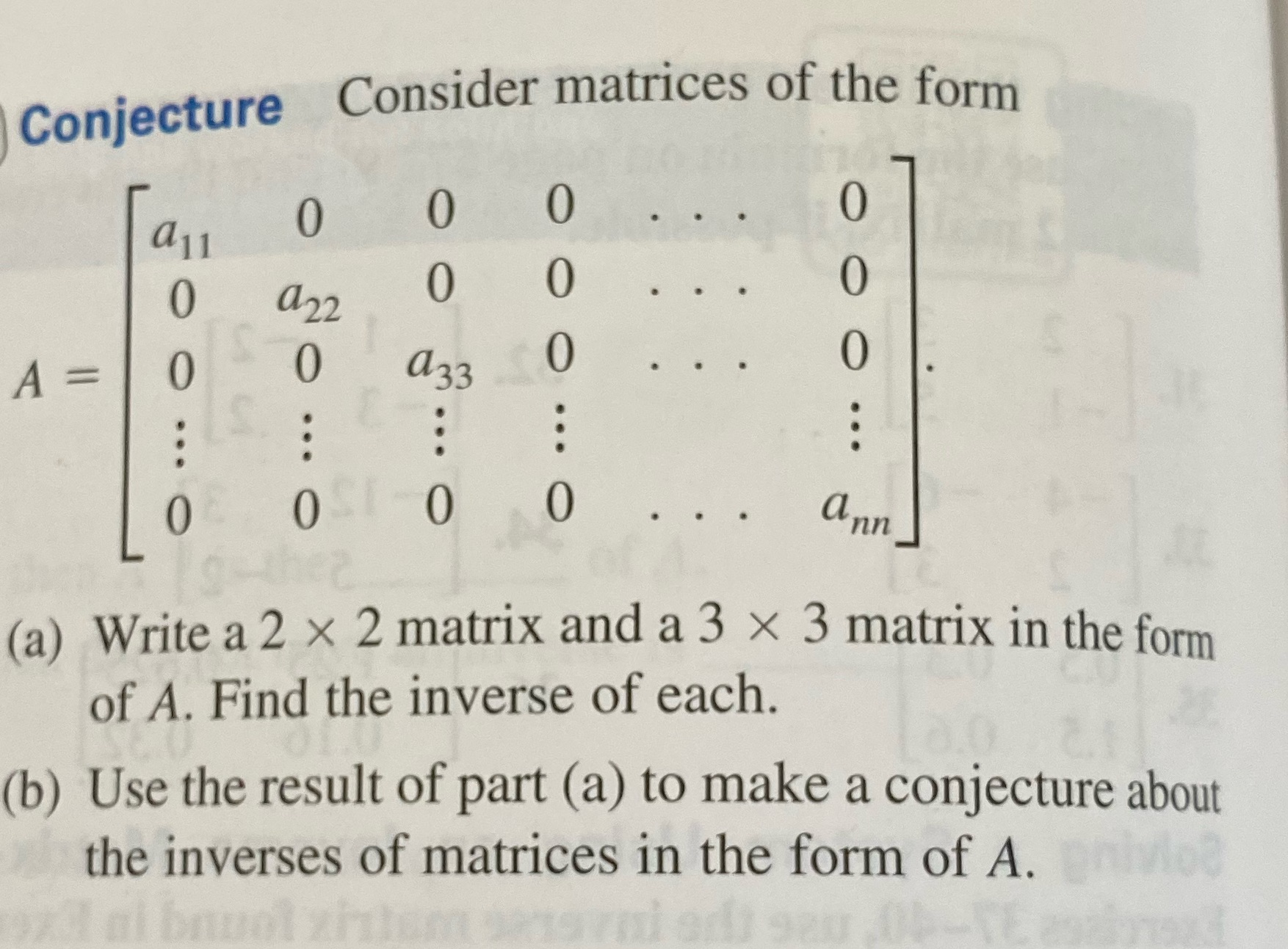 Thank you so much. Conjecture Consider matrices of the form 0 0