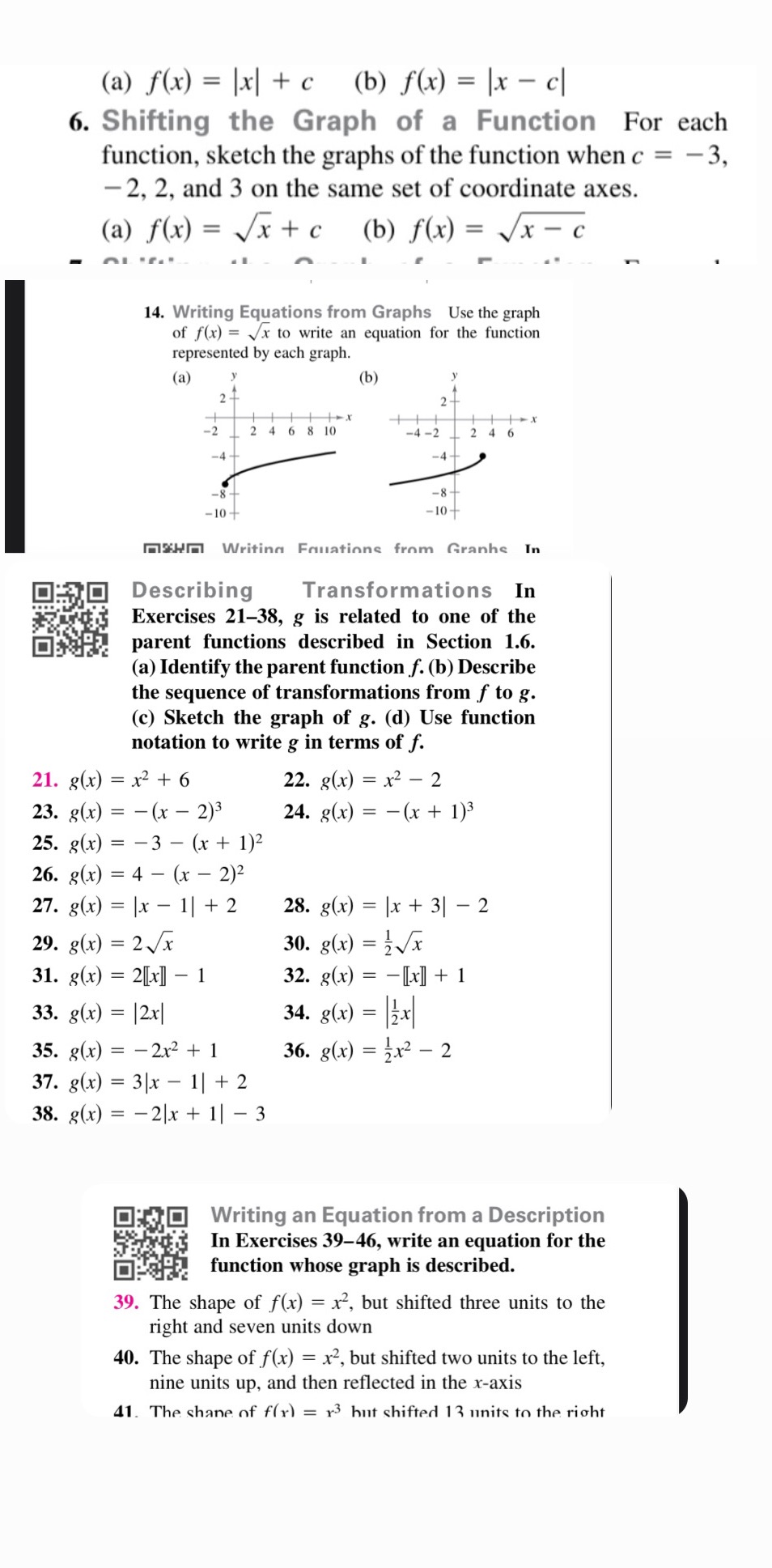 1x| +c (b) f(x) = 1x-cl 6. Shifting the Graph of a