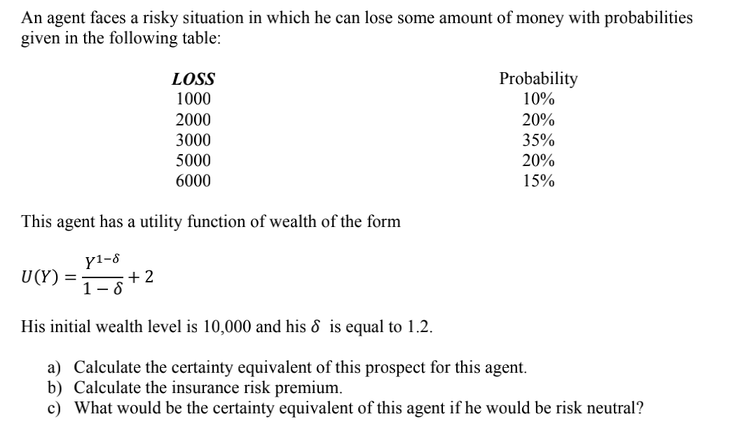 some amount of money with probabilities given in the following table: LOSS