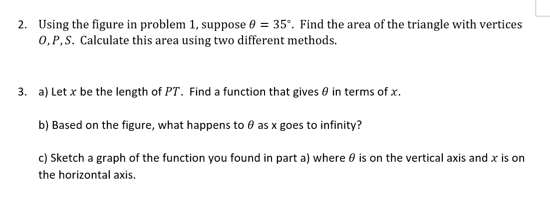 the triangle with vertices 0, P, 5. Calculate this area using two