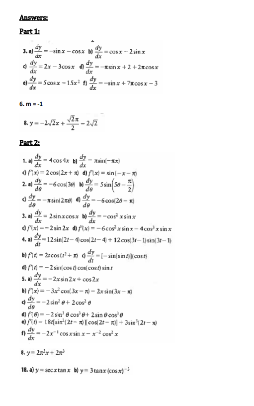 _ d) y = ncosx + 2x + 2xsinx e) y =