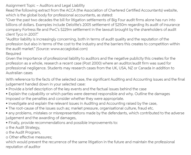 Legal Liability Read the following extract from the ACCA {the Association of