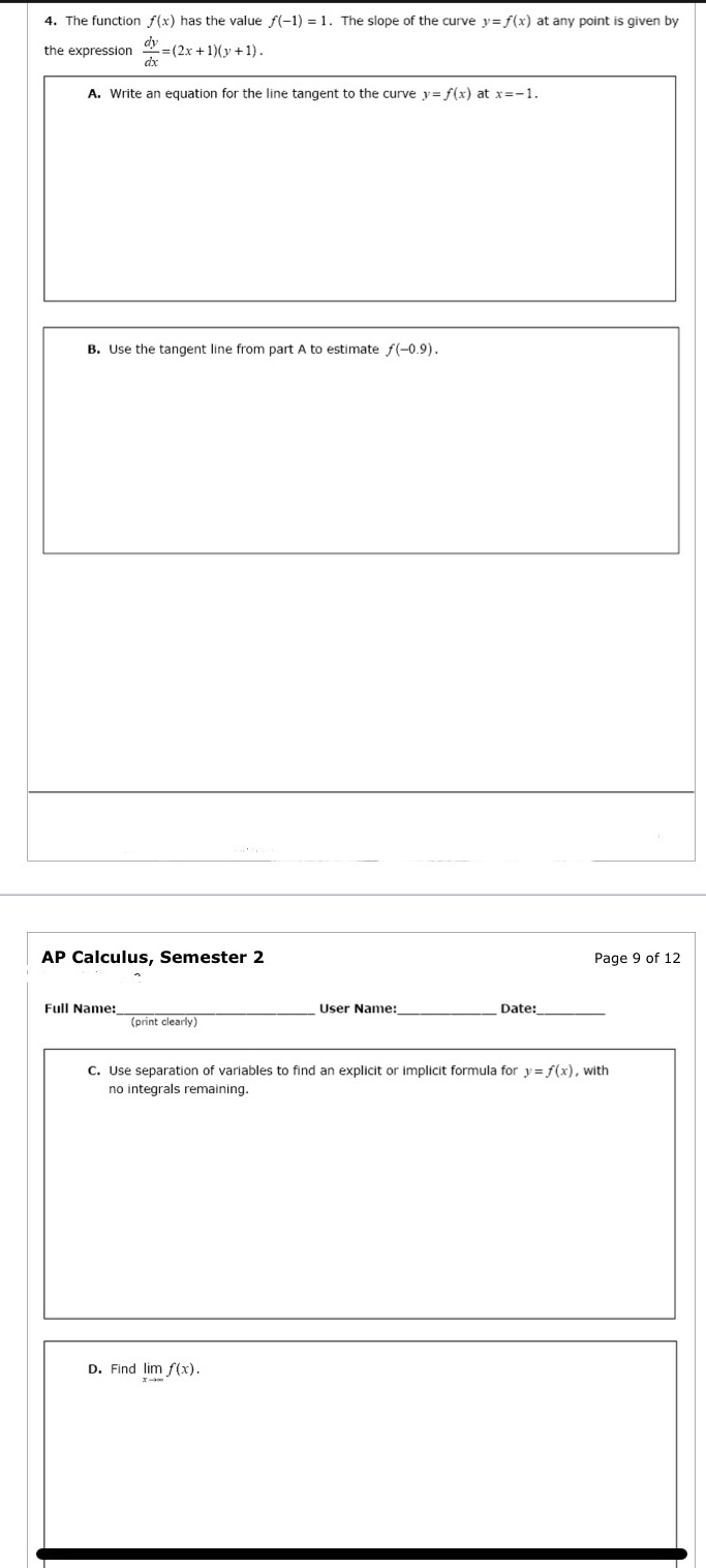  Can someone help me with this AP calc problem? 4. The