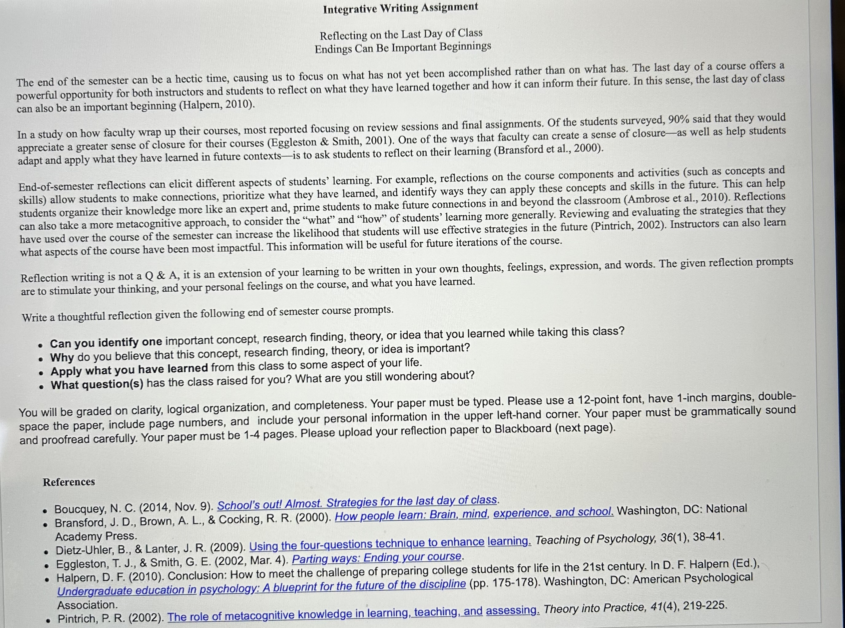 on the Last Day of Class Endings Can Be Important Beginnings The