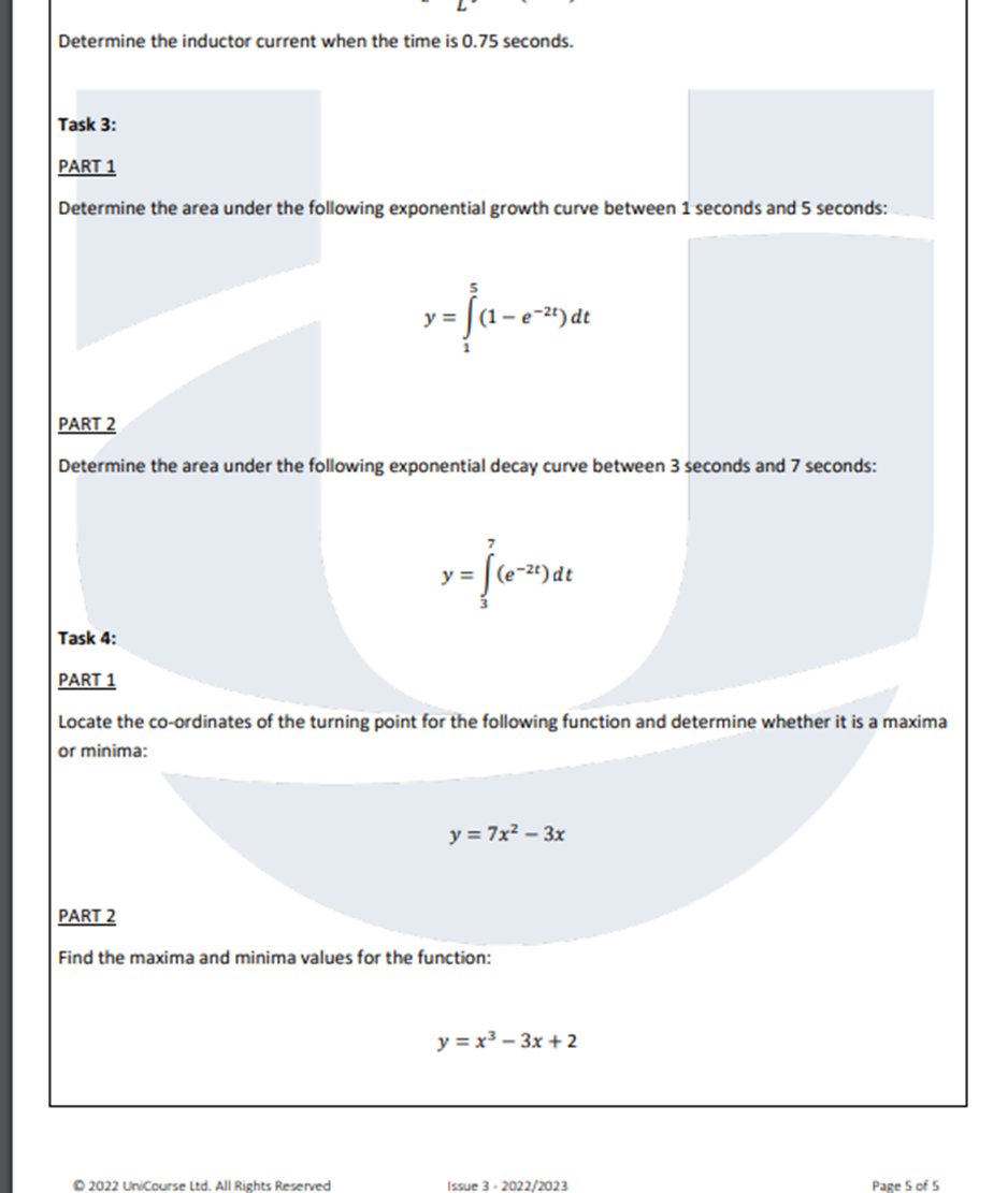 seconds. 18k 3: PART 1 Determine the area under the following exponential