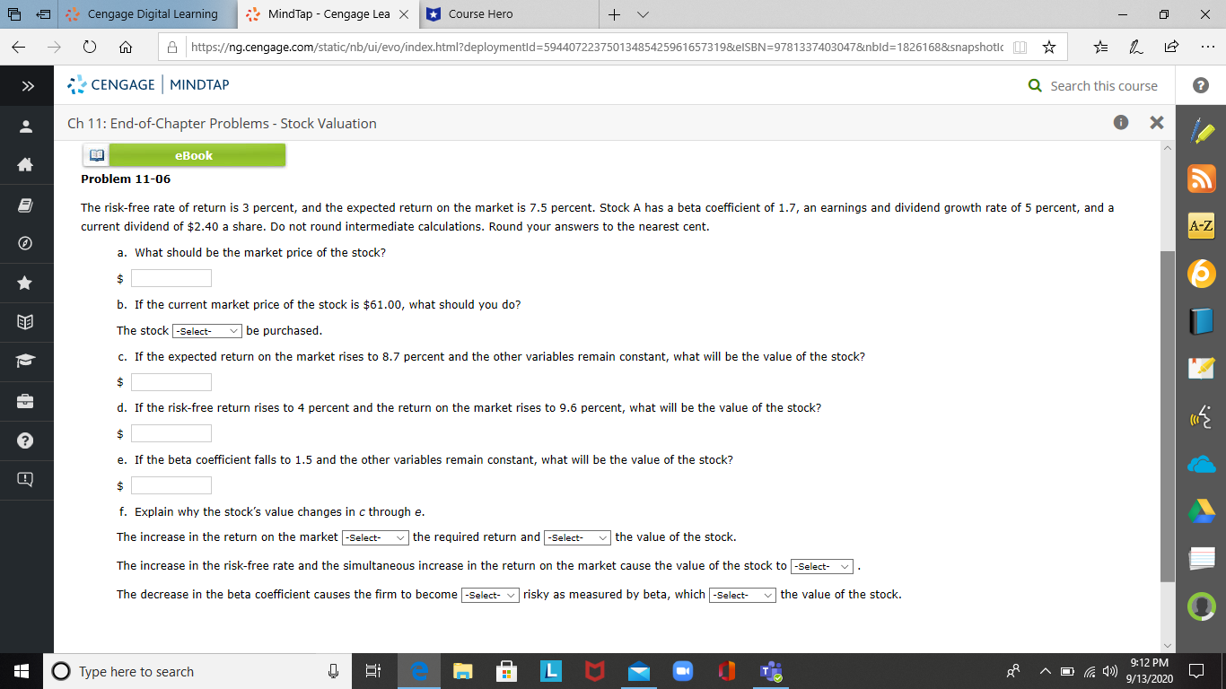 Problem 11-06question b (should or should not)question f (increase or decrease)