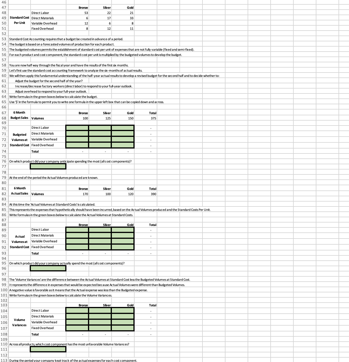 Labor 53 49 Standard Cost Direct Materials 50 6 17 Per Unit