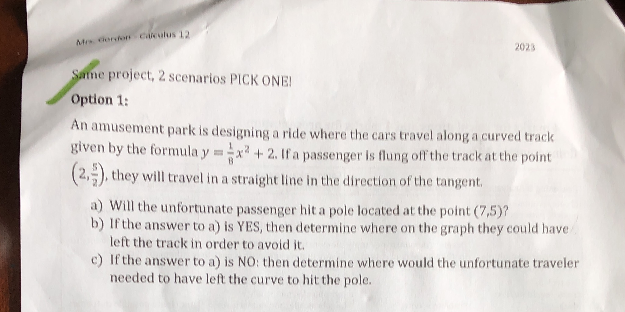 the unit derivatives Mrs Gordon Calculus 12 2023 Same project, 2 scenarios