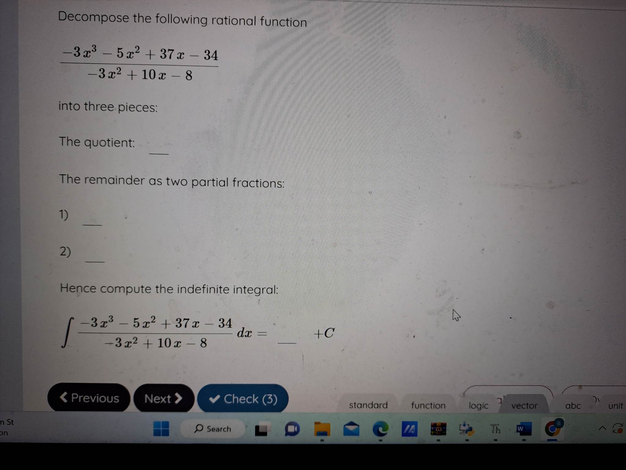  Decompose the following rational function -3x3 - 5x2 + 37 x