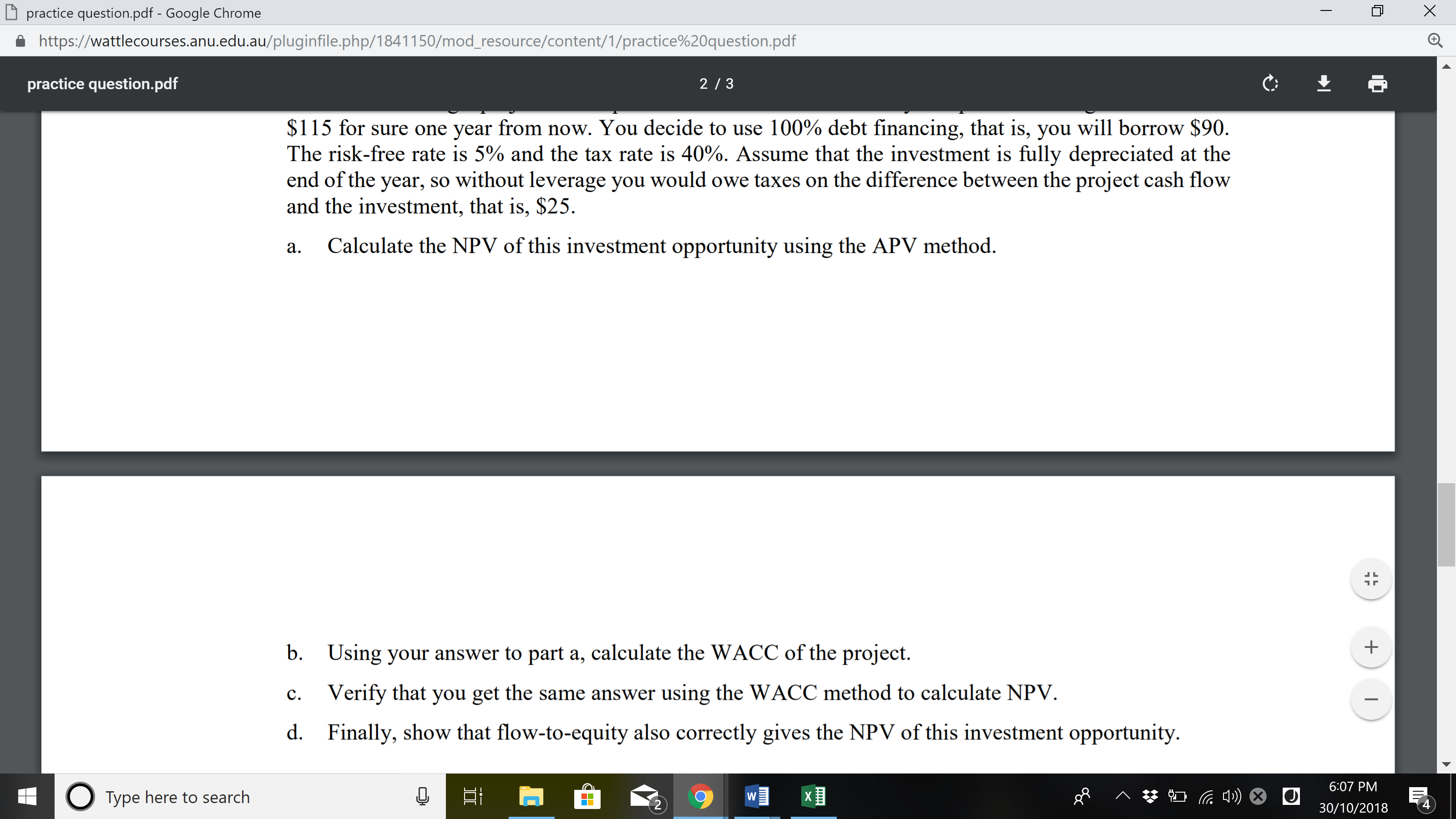 today and provides a single cash ow of $115 for sure one