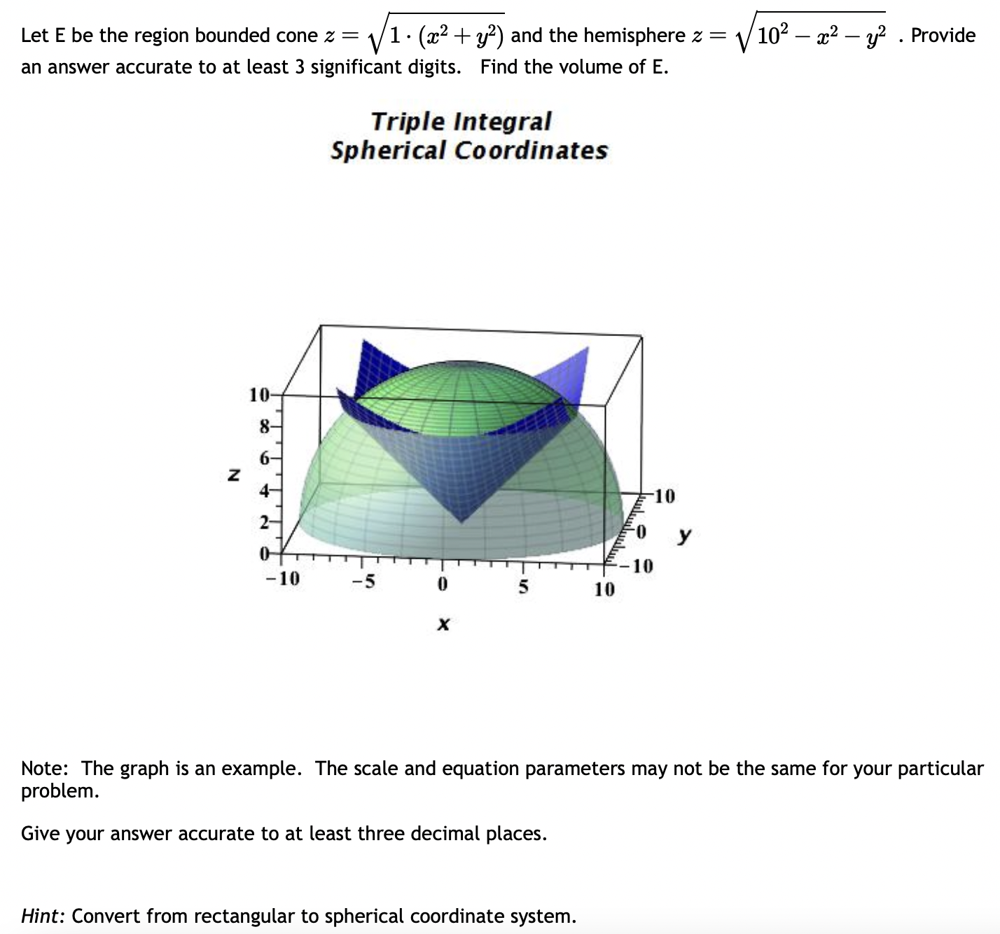 (a:2 + yz) and the hemisphere z = V 102 m2 3,2