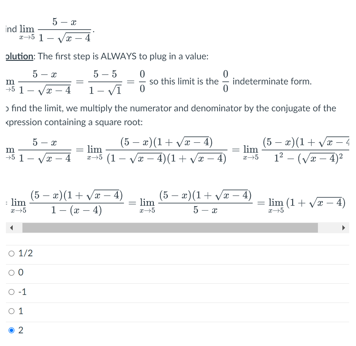  5 - x ind lim 2-5 1 - Vx -4 plution:
