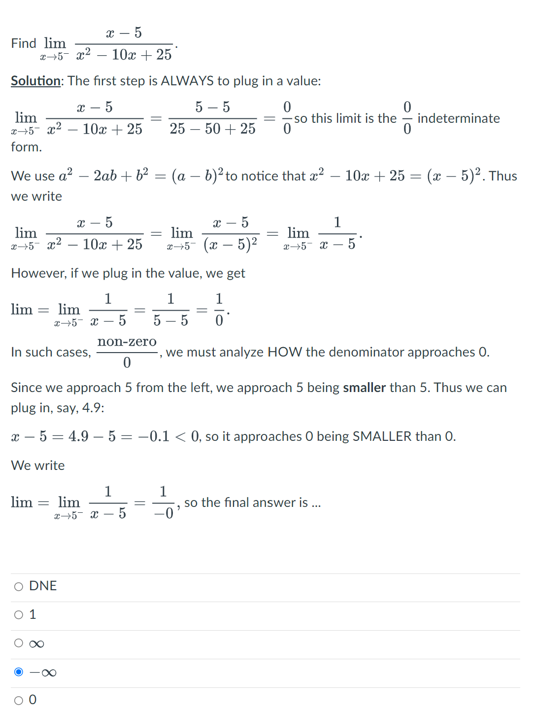 The first step is ALWAYS to plug in a value: 5 -