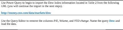  Use Power Query to begin to import the Dow Index information