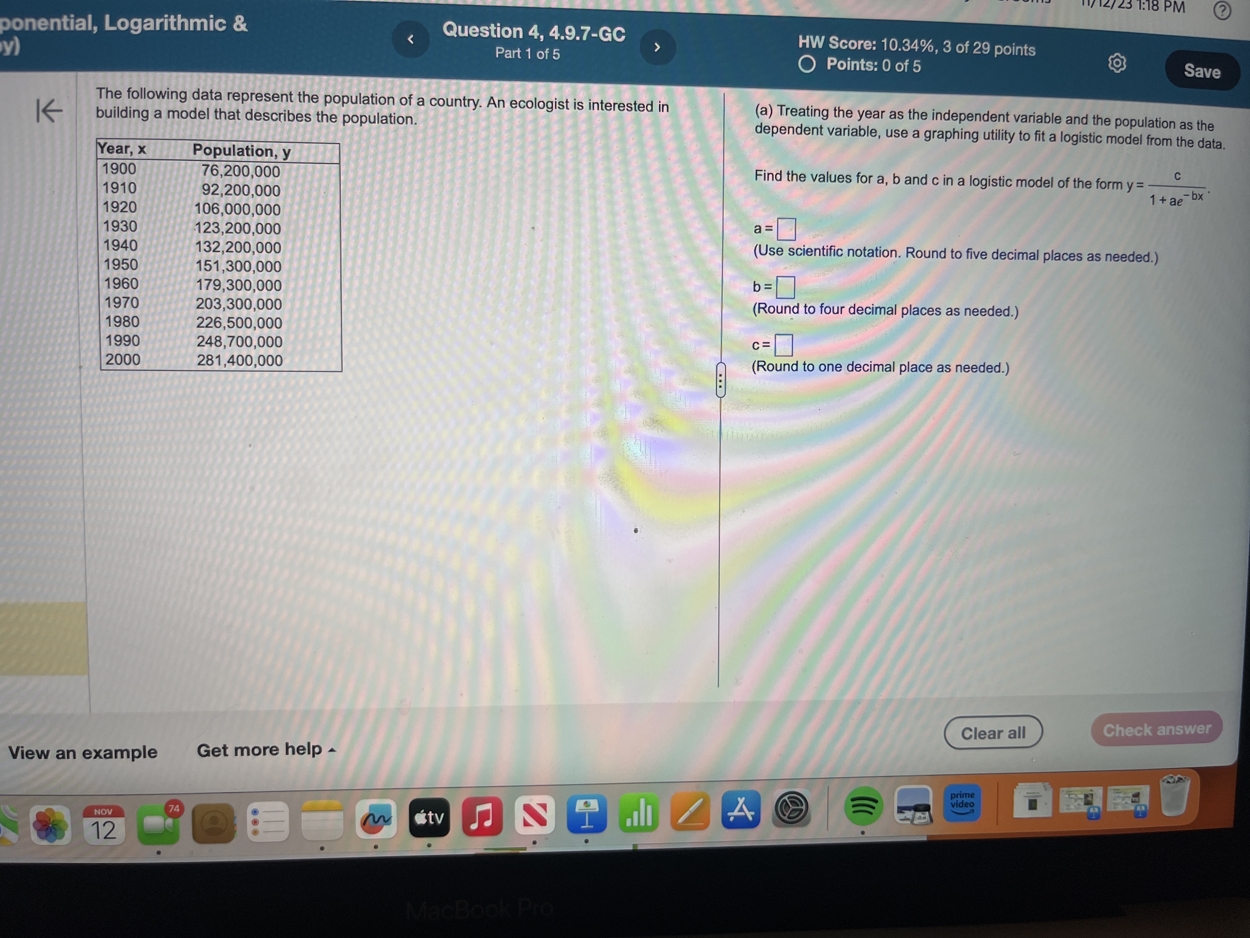 y) HW Score: 10.34%, 3 of 29 points Part 1 of 5
