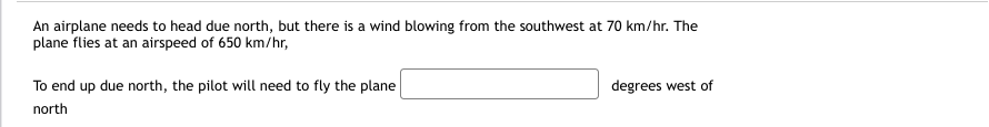 the pilot will need to fly the plane degrees west of northAs