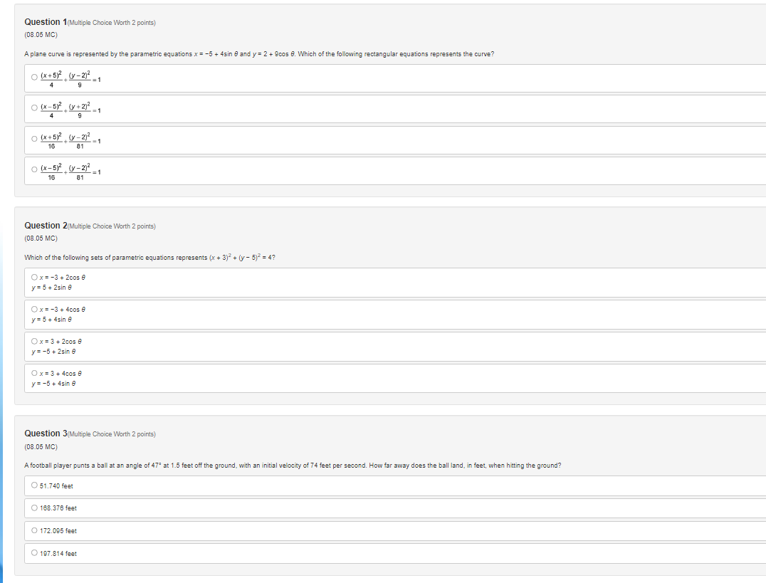 equations represents the curve? O (x+5) ()-2)= 1 O (x-5) (+2)-1 9